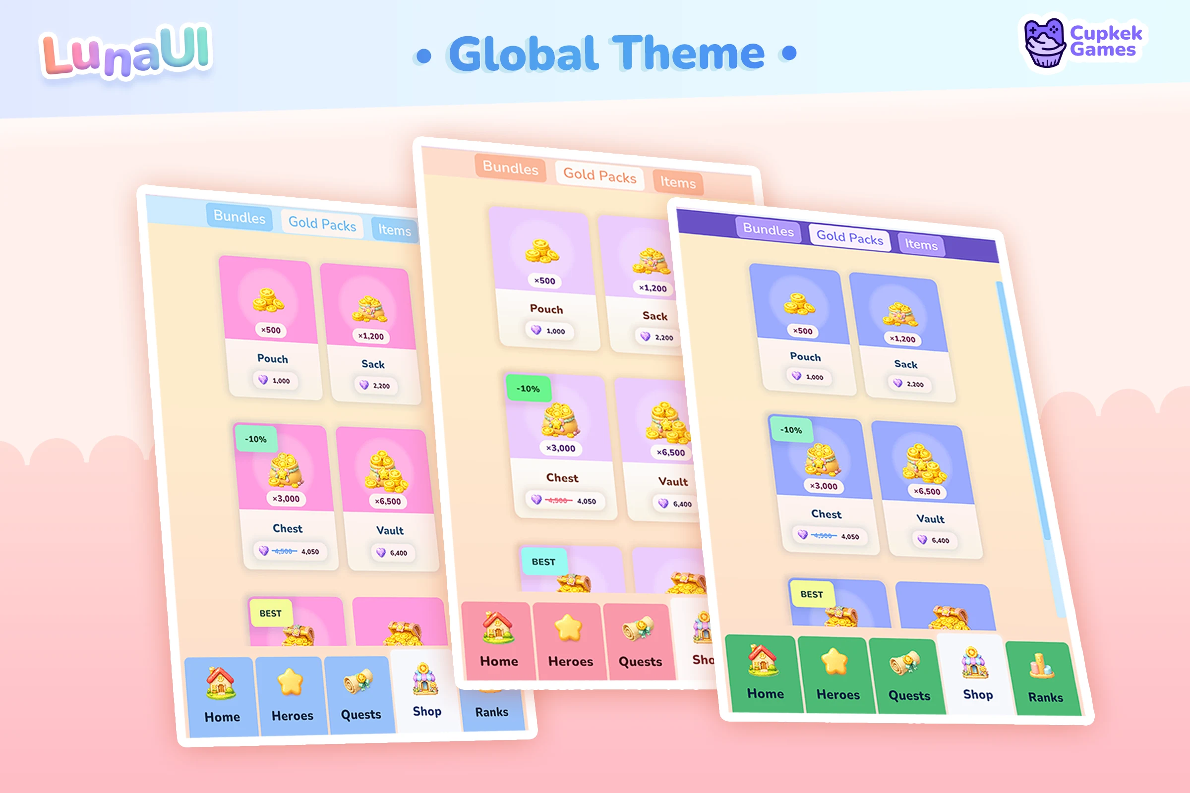 Change one global theme color and the entire project re-themes — the same screens recolored