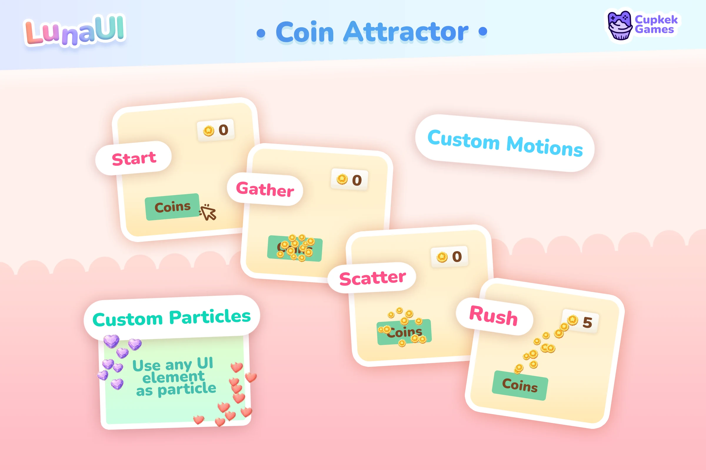 UI Attractor — fly-to-HUD reward burst homing into the counter