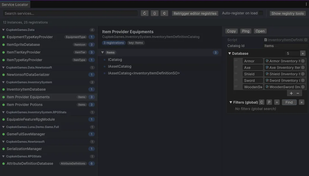 Service Locator Debug Window