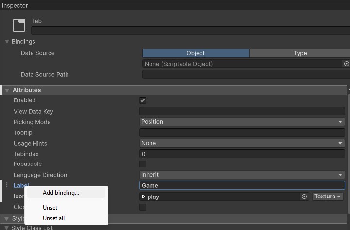 Adding a binding through the UI Builder.